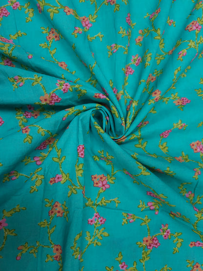 Aqua Vine Floral Cotton Fabric