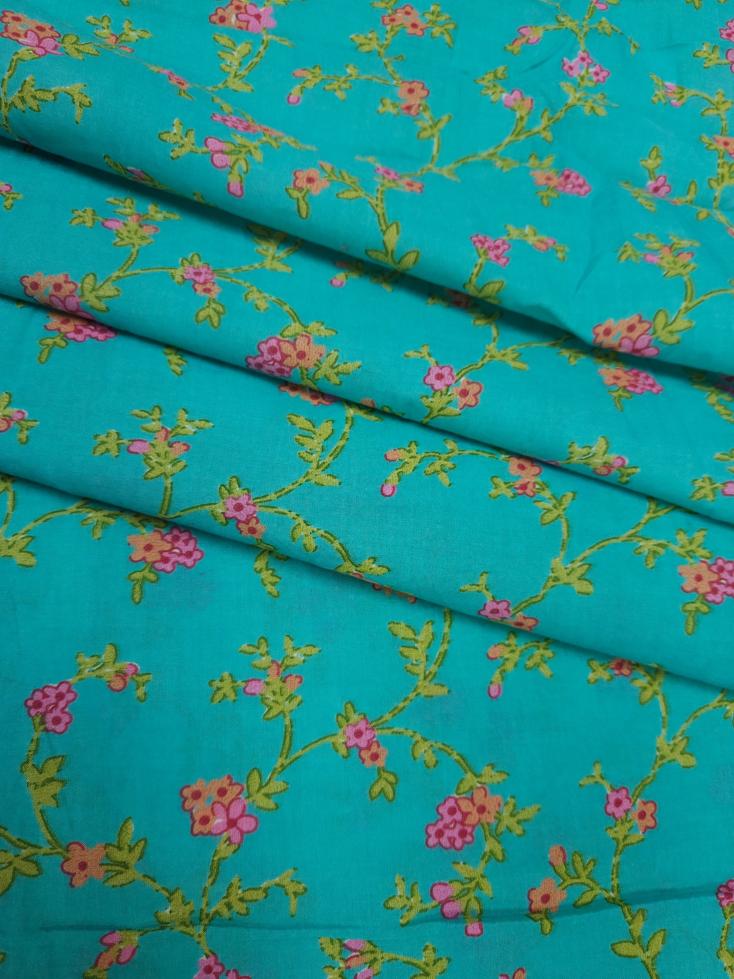 Aqua Vine Floral Cotton Fabric