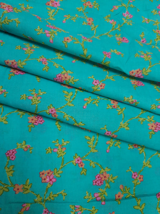 Aqua Vine Floral Cotton Fabric
