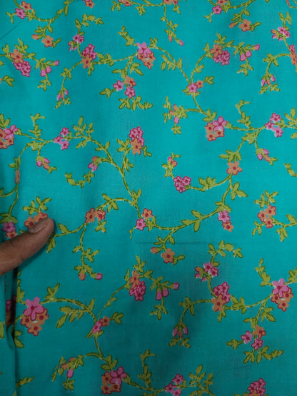 Aqua Vine Floral Cotton Fabric
