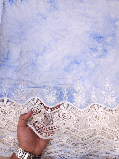 Ice Blue Rose Lace Border Rayon Fabric