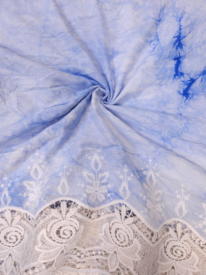 Ice Blue Rose Lace Border Rayon Fabric
