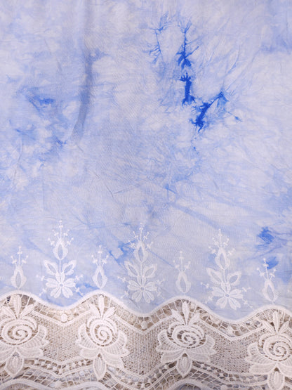 Ice Blue Rose Lace Border Rayon Fabric