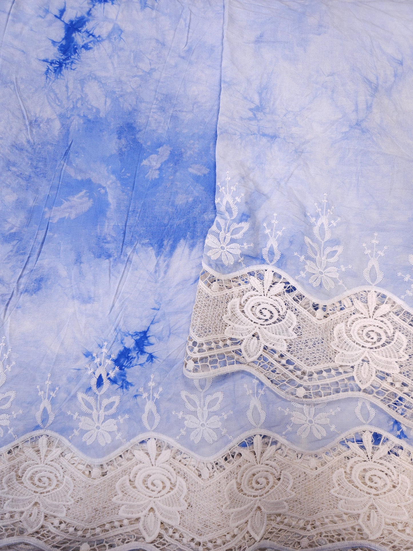 Ice Blue Rose Lace Border Rayon Fabric