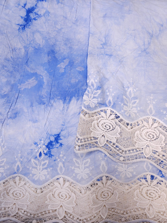 Ice Blue Rose Lace Border Rayon Fabric