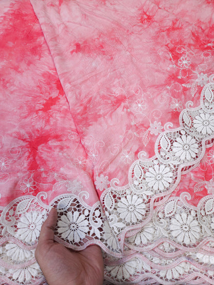 Coral Pink Tie Dye Modal Rayon Fabric