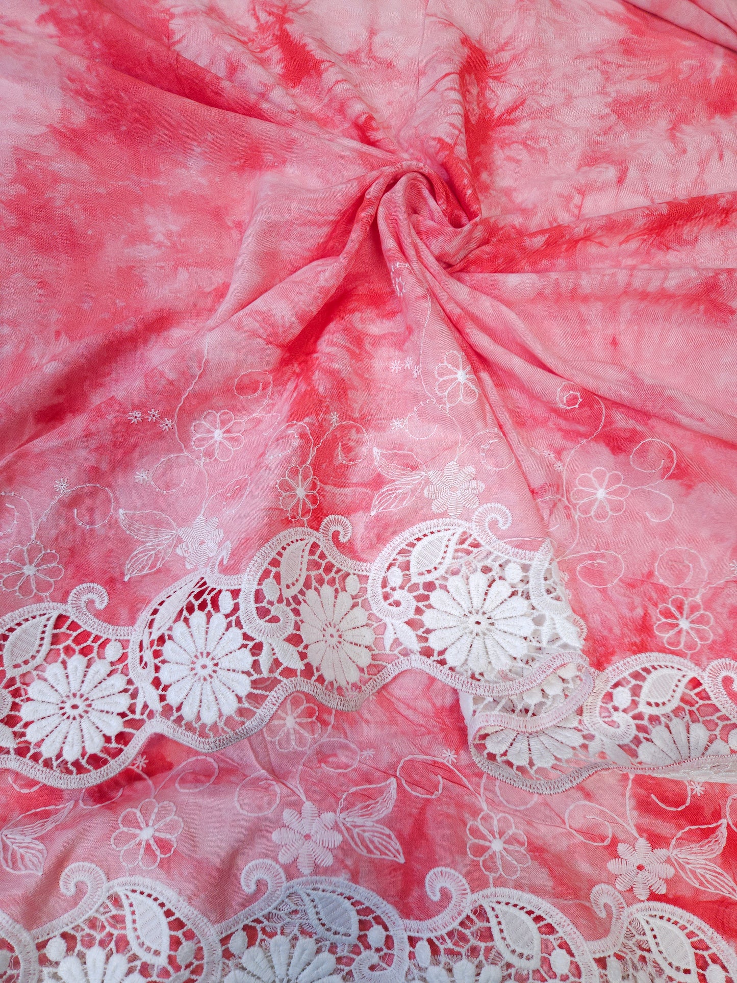 Coral Pink Tie Dye Modal Rayon Fabric