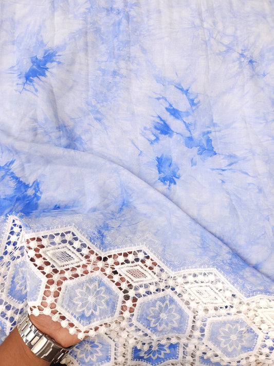 Powder Blue Designer Lace Modal Rayon Fabric