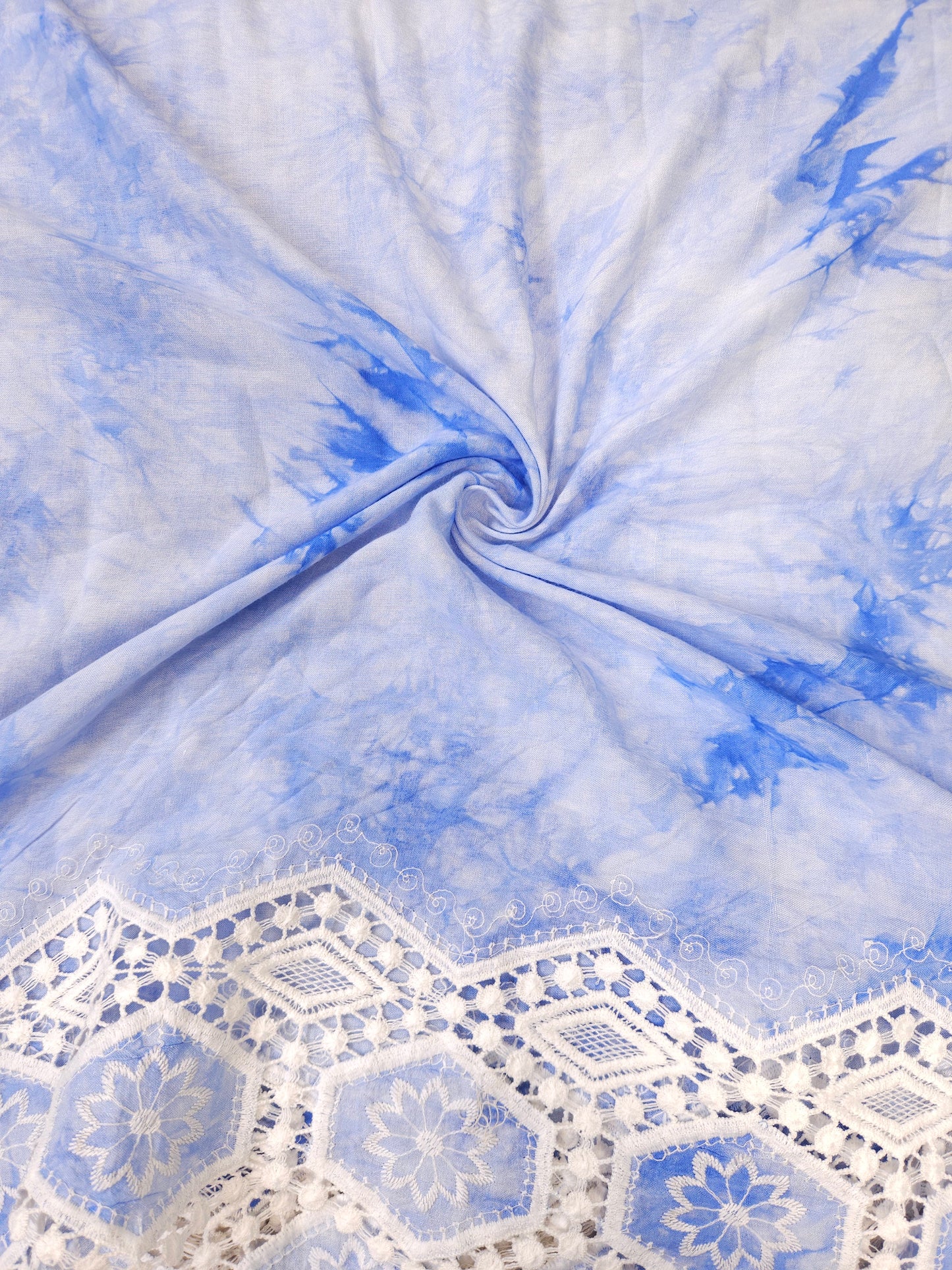 Powder Blue Designer Lace Modal Rayon Fabric