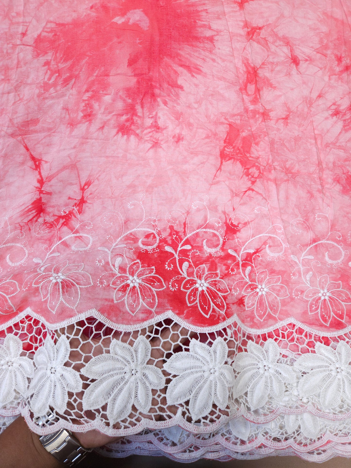 Rani Pink Floral Lace Schiffli Fabric