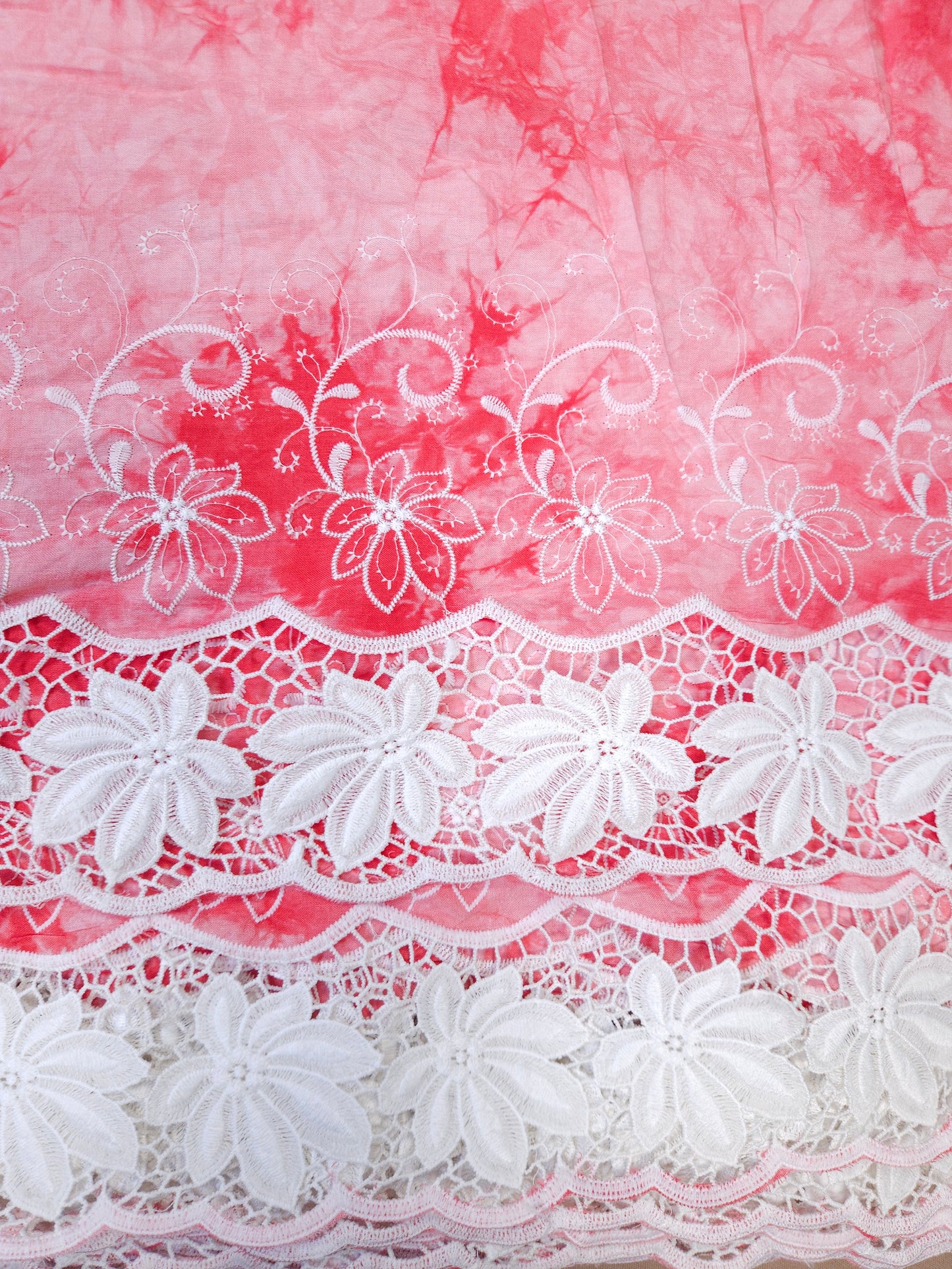 Rani Pink Floral Lace Schiffli Fabric
