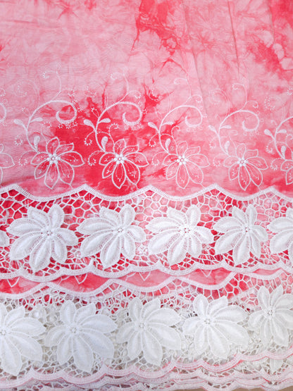 Rani Pink Floral Lace Schiffli Fabric