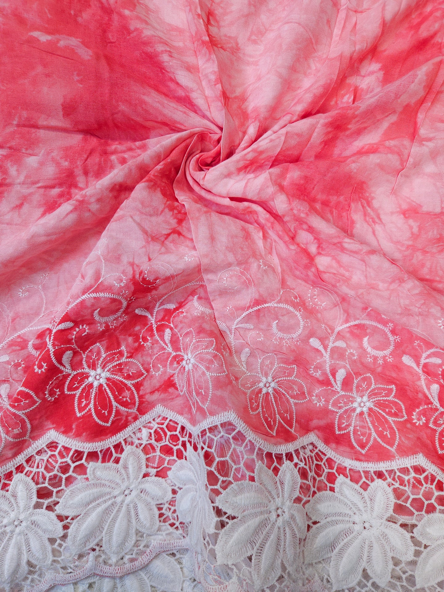 Rani Pink Floral Lace Schiffli Fabric