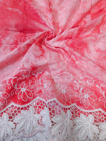 Rani Pink Floral Lace Schiffli Fabric