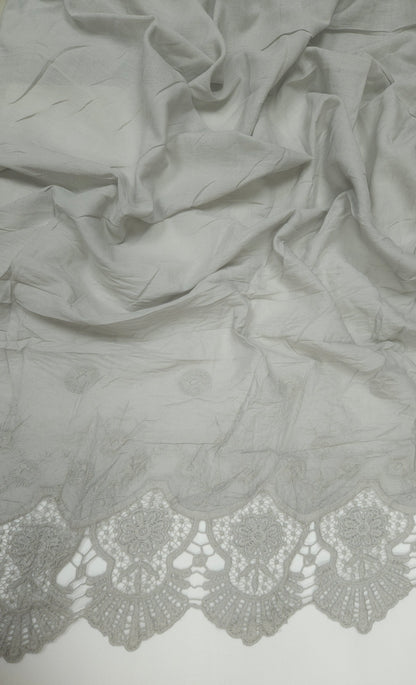 Dove Grey Designer Border Schiffli Cotton Fabric