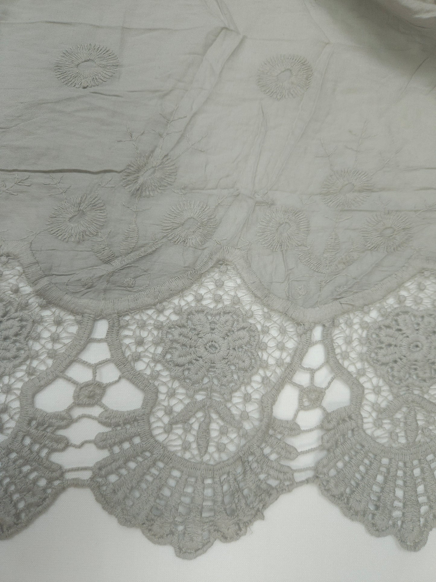Dove Grey Designer Border Schiffli Cotton Fabric