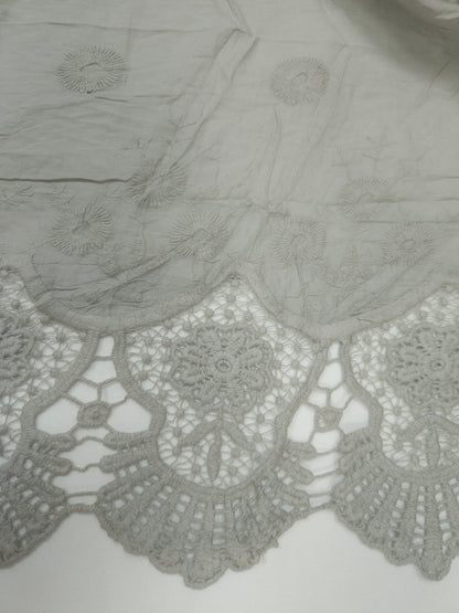 Dove Grey Designer Border Schiffli Cotton Fabric