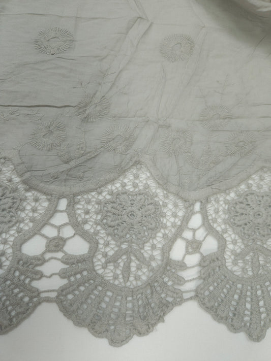 Dove Grey Designer Border Schiffli Cotton Fabric