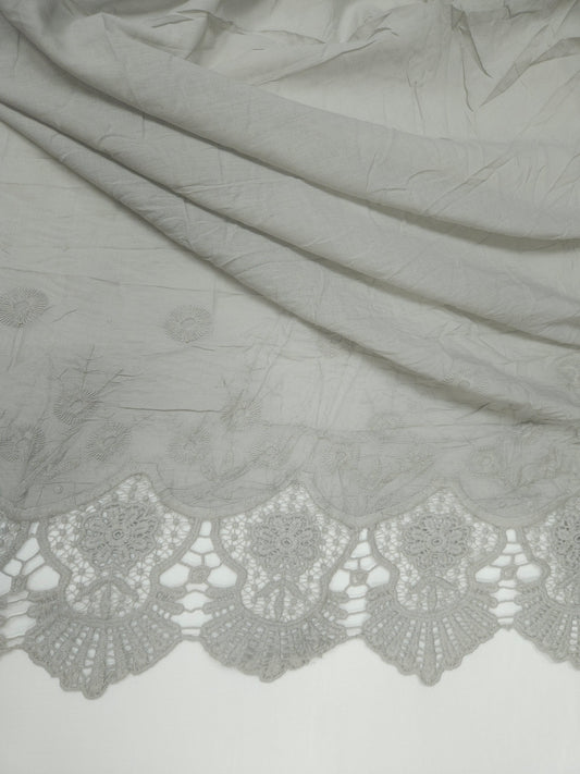 Dove Grey Designer Border Schiffli Cotton Fabric
