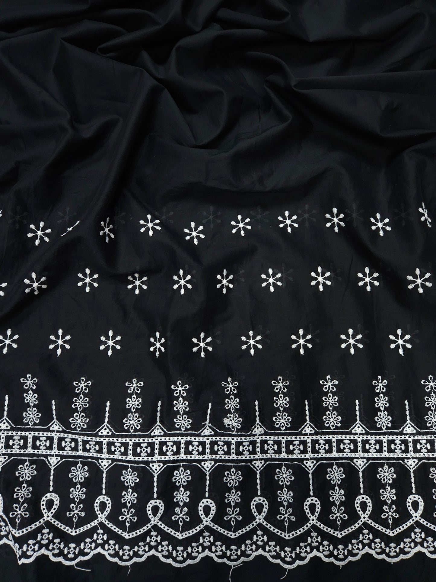 Midnight Royale Designer Border Schiffli Cotton Fabric