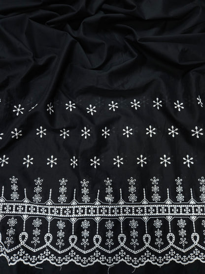 Midnight Royale Designer Border Schiffli Cotton Fabric
