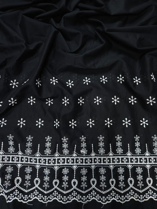 Midnight Royale Designer Border Schiffli Cotton Fabric