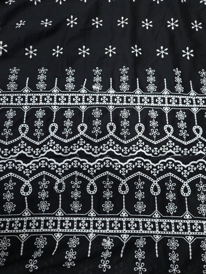 Midnight Royale Designer Border Schiffli Cotton Fabric