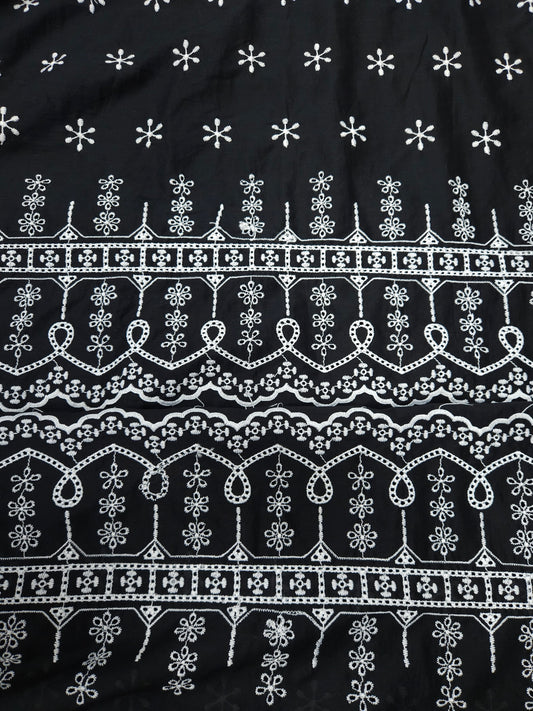 Midnight Royale Designer Border Schiffli Cotton Fabric