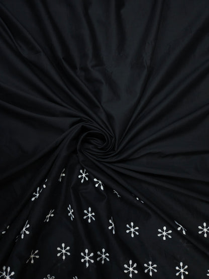 Midnight Royale Designer Border Schiffli Cotton Fabric