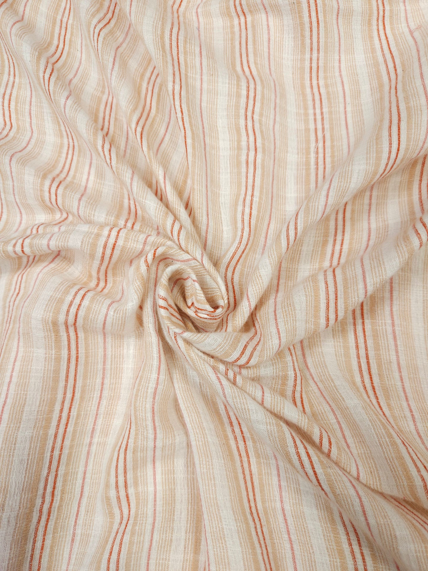 Peach Stripe Designer Border Schiffli Cotton Fabric