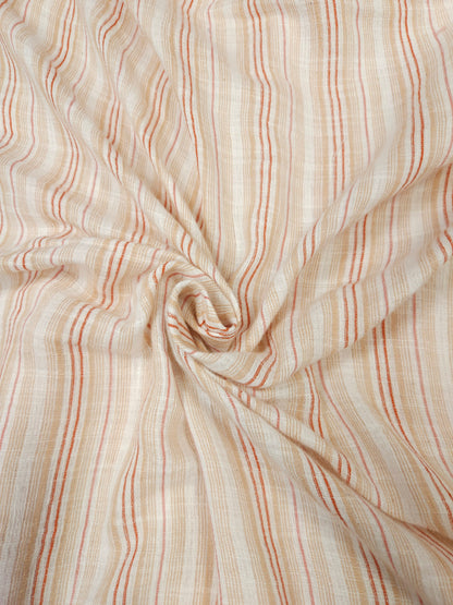 Peach Stripe Designer Border Schiffli Cotton Fabric