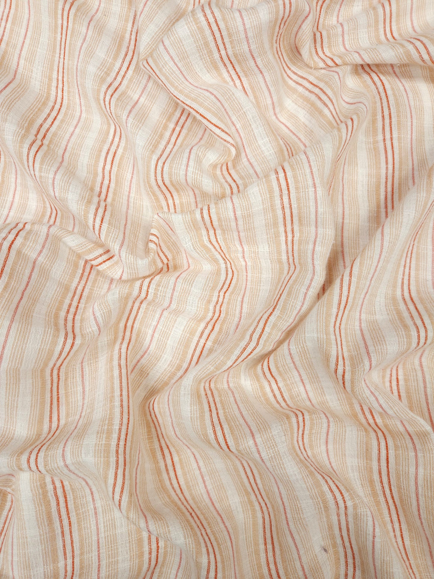 Peach Stripe Designer Border Schiffli Cotton Fabric