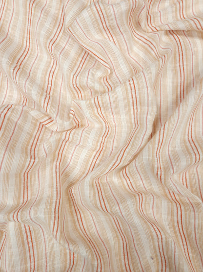 Peach Stripe Designer Border Schiffli Cotton Fabric