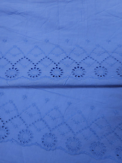 Powder Blue Designer Border Schiffli Cotton Fabric