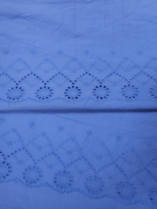 Powder Blue Designer Border Schiffli Cotton Fabric