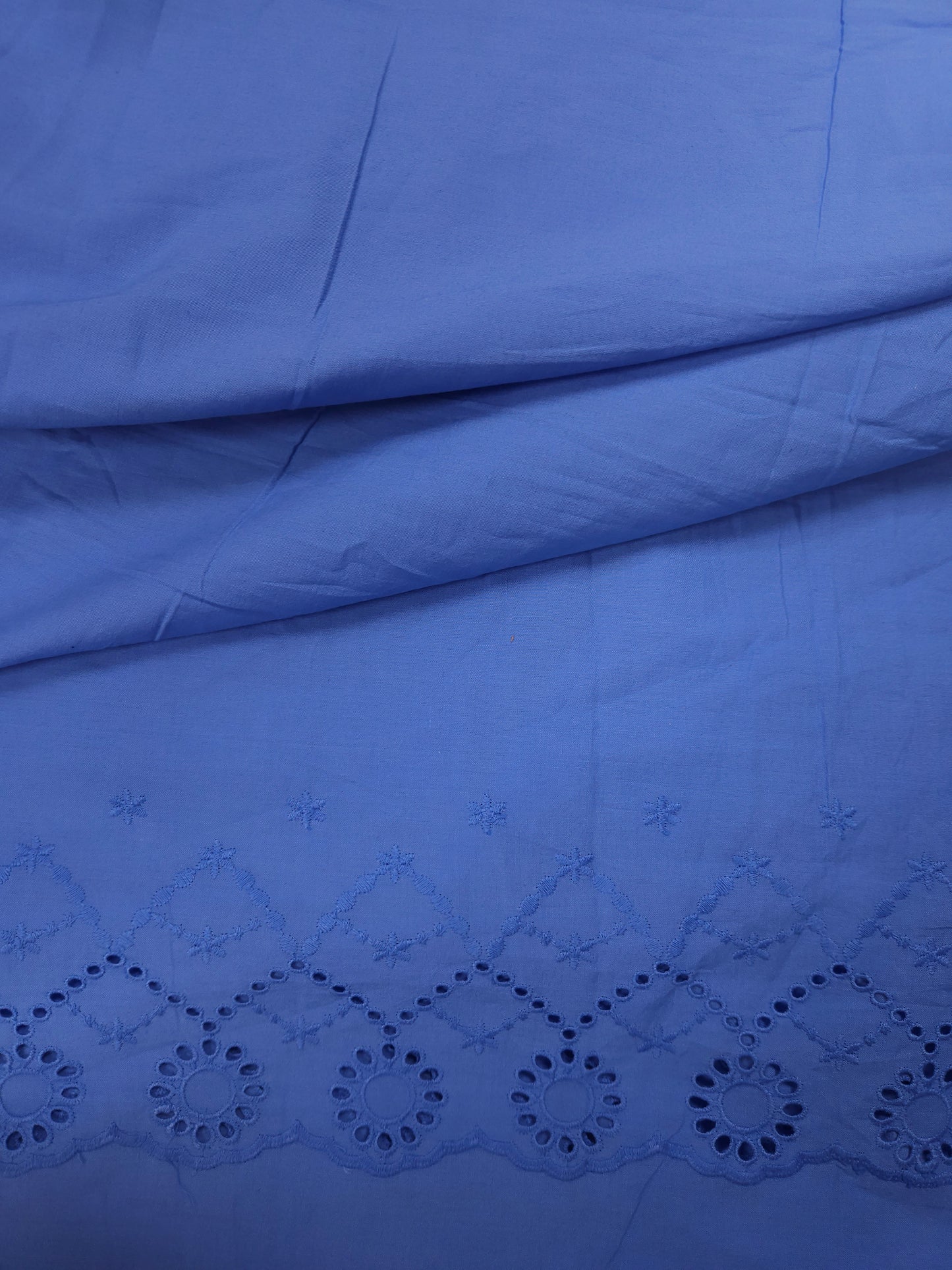 Powder Blue Designer Border Schiffli Cotton Fabric