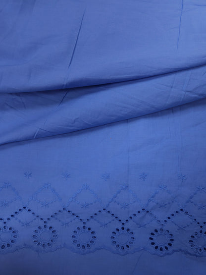 Powder Blue Designer Border Schiffli Cotton Fabric