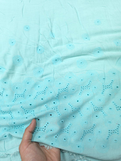 Aqua Mist Border Schiffli Cotton Fabric