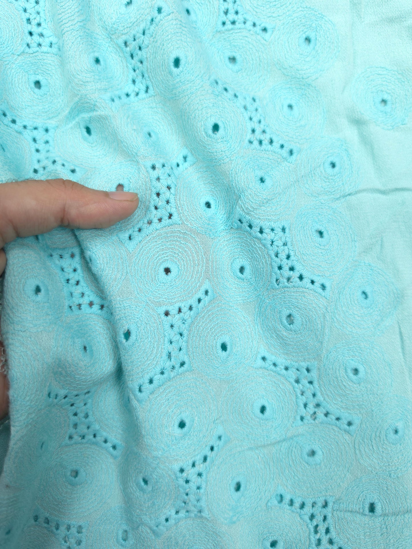 Aqua Mist Border Schiffli Cotton Fabric