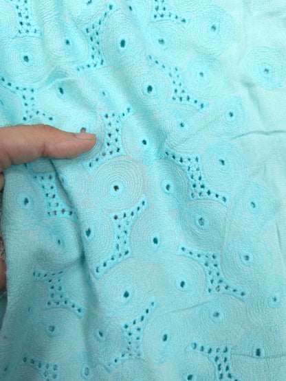Aqua Mist Border Schiffli Cotton Fabric
