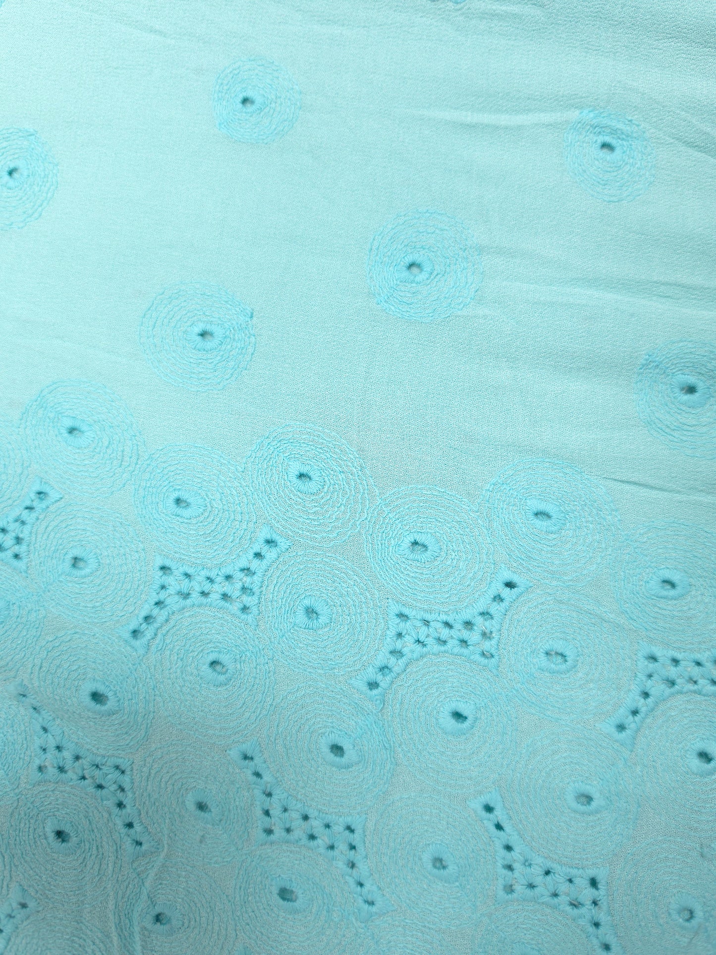 Aqua Mist Border Schiffli Cotton Fabric