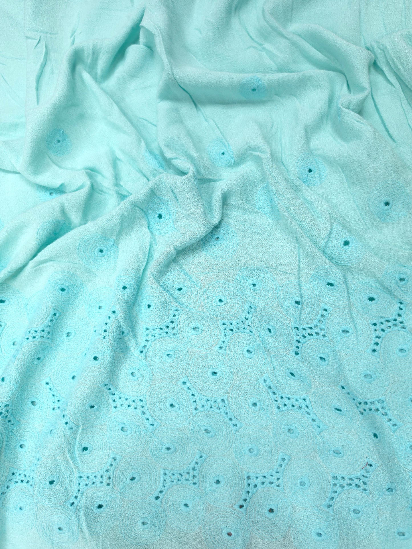 Aqua Mist Border Schiffli Cotton Fabric