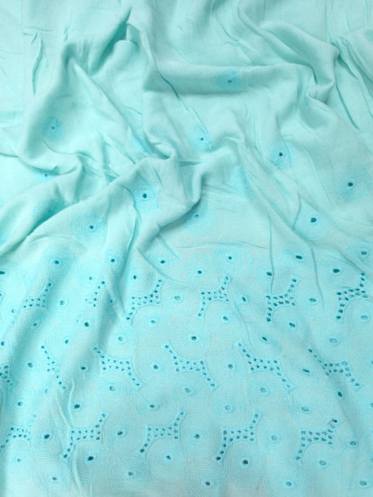 Aqua Mist Border Schiffli Cotton Fabric