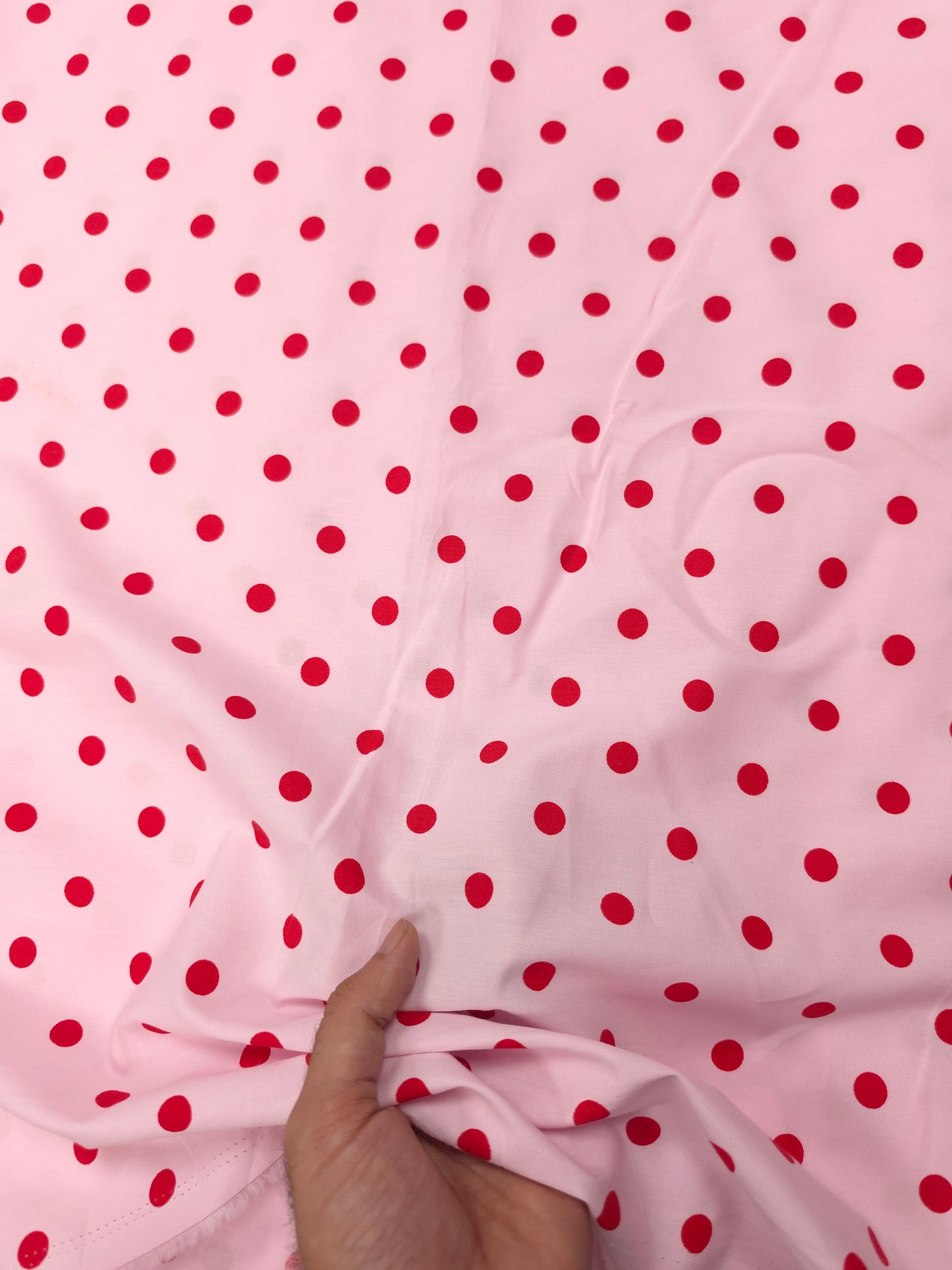 Baby Pink Cotton Poplin Polka Dot Fabric