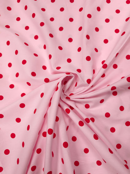 Pink Polka Dot Cotton Poplin Suit Set with Schiffli Border Bottom