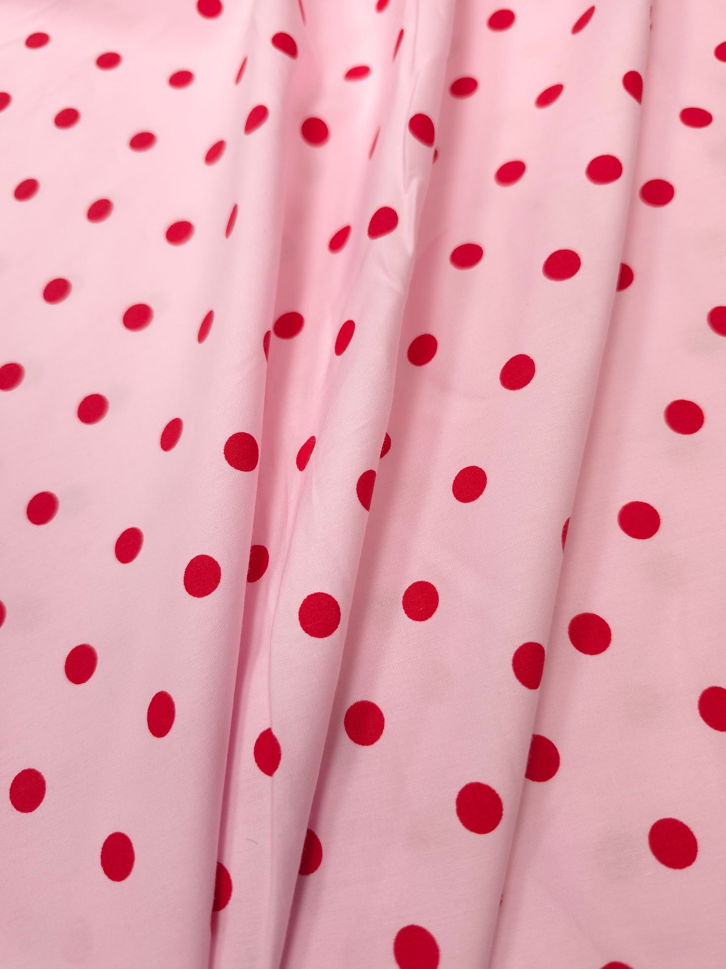 Baby Pink Cotton Poplin Polka Dot Fabric