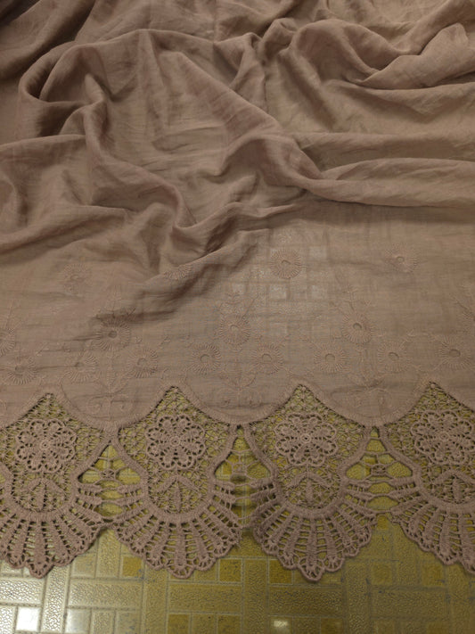 Mocha Luxe Designer Border Schiffli Cotton Fabric