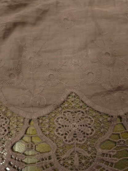 Mocha Luxe Designer Border Schiffli Cotton Fabric