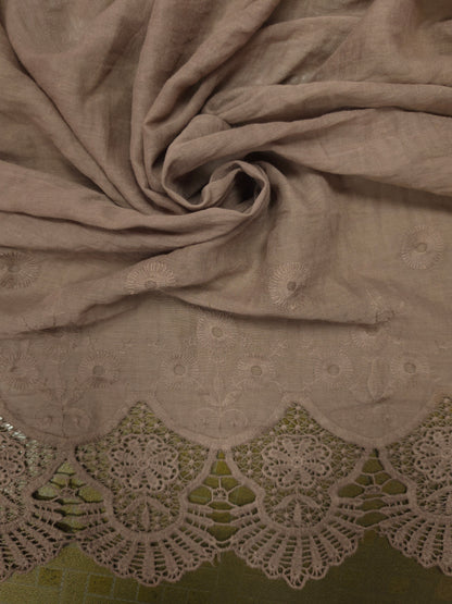 Mocha Luxe Designer Border Schiffli Cotton Fabric
