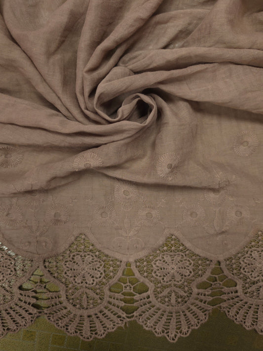 Mocha Luxe Designer Border Schiffli Cotton Fabric